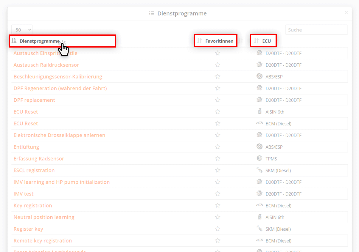 Sortierung der Utility-Liste